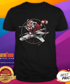 Alt Text: Cute red panda in Star Wars attire standing by a t-shirt design, perfect for fans of both red pandas and Star Wars.