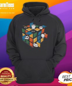 Adorable cat wearing a Cute Rubikittens hoodie featuring a colorful Rubik's Cube design, perfect for cat lovers.