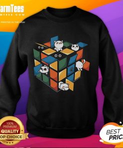 Cute Rubikittens sweatshirt featuring playful cats with a Rubik's Cube design, perfect for cat lovers and puzzle enthusiasts.