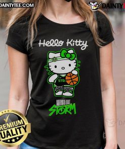 Cute Seattle Storm X Hello Kitty night ladies tee featuring vibrant graphics and a stylish design for fans.