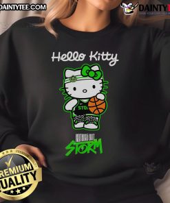 Cute Seattle Storm x Hello Kitty night sweatshirt featuring vibrant colors and playful design, perfect for fans.