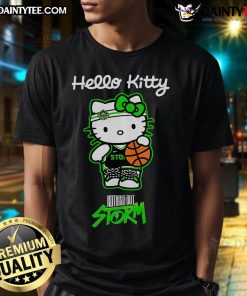 Alt Text: Cute Seattle Storm X Hello Kitty Night T-Shirt featuring a playful design perfect for fans and cozy nights.