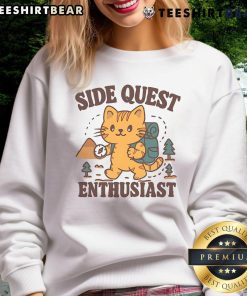 Adorable cat wearing a Cute Side Quest Enthusiast sweatshirt, perfect for gamers and cat lovers alike.