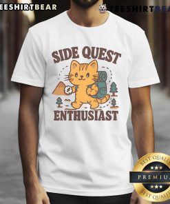 Alt Text: Cute Side Quest Enthusiast Cat T-Shirt featuring an adorable cat design perfect for gamers and cat lovers.