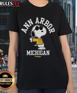 Alt Text: Cute Snoopy Ann Arbor Michigan 2025 Tour Ladies Tee featuring vibrant design, perfect for fans and casual wear.