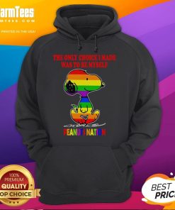Alt Text: Cute Snoopy LGBT hoodie featuring 'The Only Choice I Made Was To Be Myself' from Peanuts Nation.