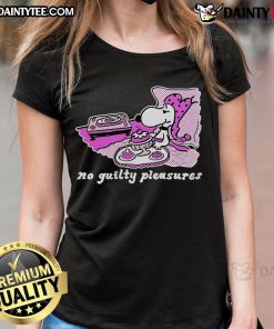 Cute Snoopy No Guilty Pleasures ladies tee featuring a playful Snoopy design, perfect for casual outings.