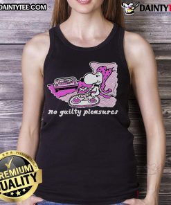 Alt Text: Adorable Cute Snoopy No Guilty Pleasures tank top featuring playful design, perfect for casual summer wear.