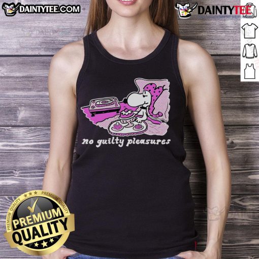 Alt Text: Adorable Cute Snoopy No Guilty Pleasures tank top featuring playful design, perfect for casual summer wear.