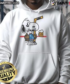 Alt Text: Cute Snoopy player in a New York Ranger hockey hoodie, playfully showing the middle finger while smoking.