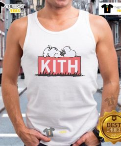 Cute Snoopy sleeping on a Kith tank top, showcasing a playful design perfect for casual summer wear.