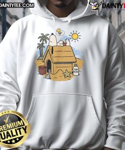 Alt Text: Cute Snoopy and Woodstock in beach mode activated hoodie, perfect for summer fun and fans of Peanuts cartoon.
