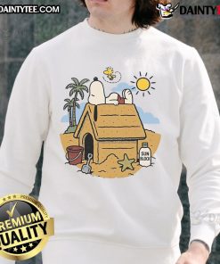 Alt Text: Cute Snoopy and Woodstock beach mode activated sweatshirt featuring vibrant colors and playful design