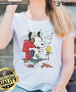 Cute Snoopy and Woodstock Pogo Days ladies tee, featuring vibrant graphics and playful design for fans of Peanuts.