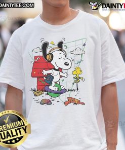 Alt Text: Cute Snoopy Woodstock Pogo Days T-Shirt featuring vibrant graphics of Snoopy and Woodstock in playful poses.