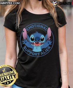 Cute Stitch emotional support alien ladies tee featuring vibrant colors and a playful design, perfect for casual wear.