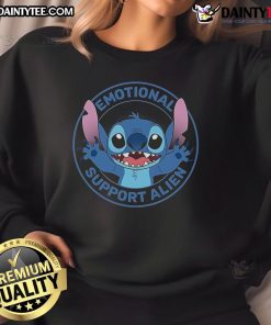 Alt Text: Cute Stitch Emotional Support Alien Sweatshirt featuring vibrant colors and a cozy design perfect for casual wear.