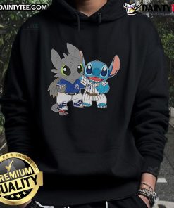 Adorable Stitch and Toothless design on a New York Yankees hoodie, perfect for fans who love cute and sporty style.