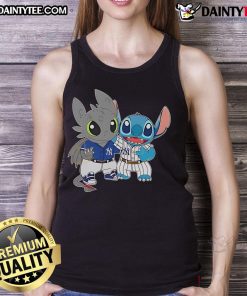 Adorable Stitch and Toothless graphic on a New York Yankees tank top, perfect for casual summer style.