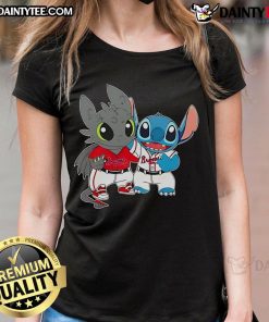Cute Stitch and Toothless Philadelphia Phillies ladies tee featuring vibrant graphics and comfortable fit.