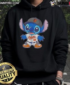 Cute Stitch Baltimore Orioles baseball hoodie with vibrant team colors and stylish design, perfect for fans.