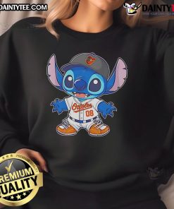 Alt Text: Cute Stitch Baltimore Orioles baseball sweatshirt featuring vibrant team colors and soft fabric, perfect for fans.