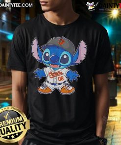 Cute Stitch Baltimore Orioles baseball t-shirt featuring vibrant team colors and a stylish design for fans.