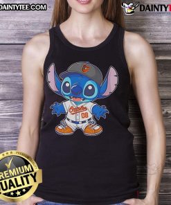 Alt Text: Cute Stitch Baltimore Orioles baseball tank top featuring vibrant team colors and a stylish design for fans.