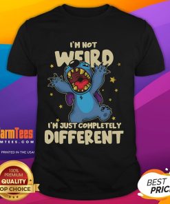 Alt Text: Cute Stitch I'm Not Weird I'm Just Completely Different T-Shirt featuring a vibrant design and playful typography.