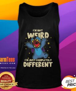 Cute Stitch tank top with 'I'm not weird, I'm just completely different' text, perfect for Disney fans.