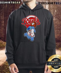 Cute Stitch play baseball in Cincinnati Reds hoodie, showcasing team spirit and adorable design for fans.