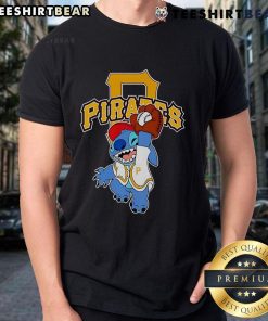 Cute Stitch Play Baseball Pittsburgh Pirates T-Shirt featuring a playful design for fans of the MLB team.
