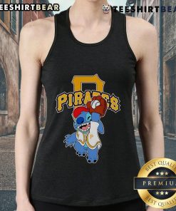 Alt Text: Cute Stitch playing baseball in a Pittsburgh Pirates tank top, perfect for fans and summer sports activities.