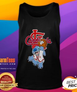 Cute Stitch playing baseball in a St. Louis Cardinals tank top, perfect for fans and summer outings.