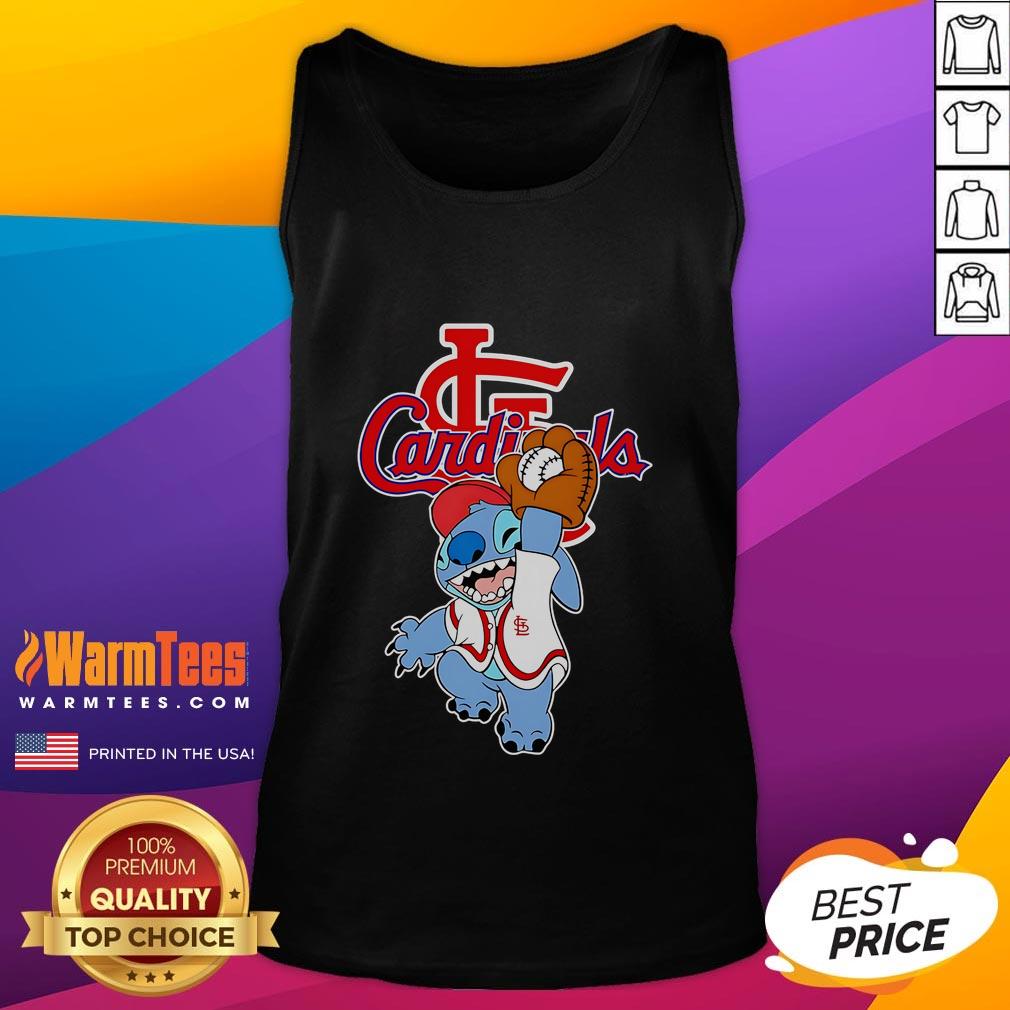Cute Stitch Play Baseball St Louis Cardinals Tank Top Cute Stitch playing baseball in a St. Louis Cardinals tank top, perfect for fans and summer outings.
