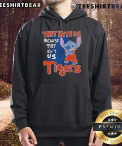 Alt Text: Cute Stitch Detroit Tigers hoodie with 'They Hate Us Because They Ain't Us' slogan, perfect for fans.