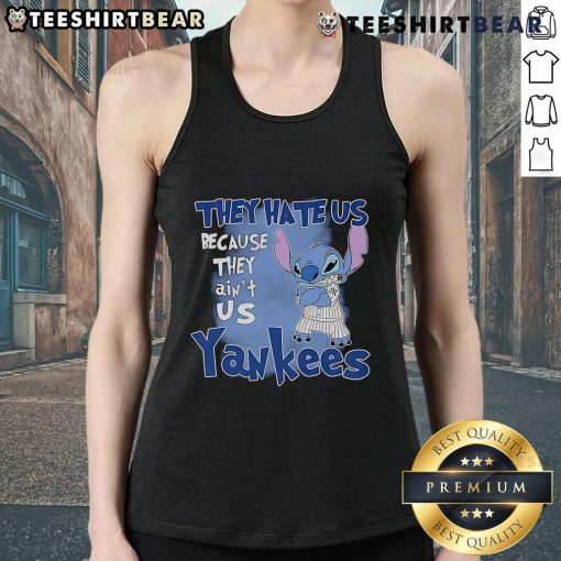 Cute Stitch They Hate Us Because They Ain't Us New York Yankees tank top featuring vibrant colors and a stylish design.