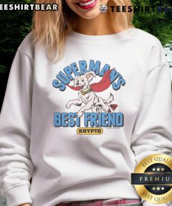 Alt Text: Cute Superman 2025 sweatshirt featuring Superman's best friend Krypto the dog, perfect for superhero fans.