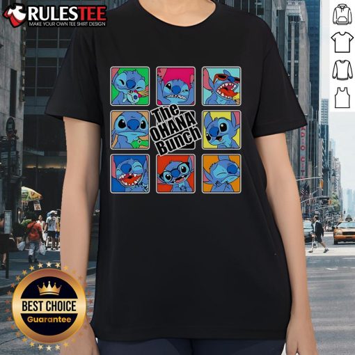 Alt Text: Cute The Ohana Bunch Stitch x The Brady Bunch ladies tee featuring vibrant graphics and a playful design.