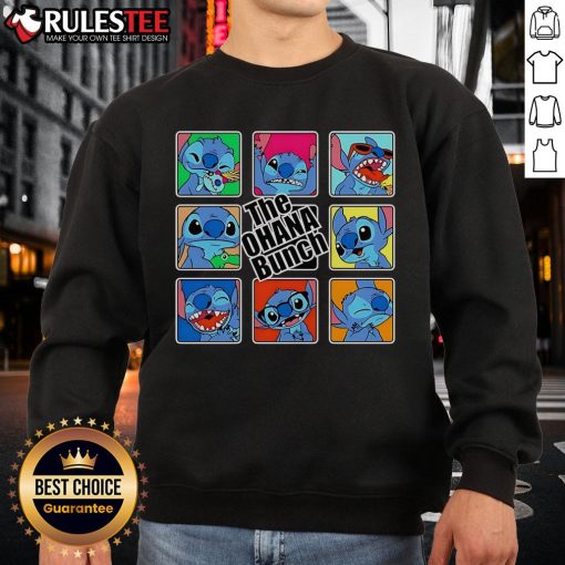 Alt Text: Cute The Ohana Bunch Stitch X The Brady Bunch sweatshirt featuring vibrant colors and playful cartoon design.