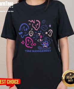 Adorable duck magician juggling clocks on a cute tee for ladies, perfect for time management enthusiasts.