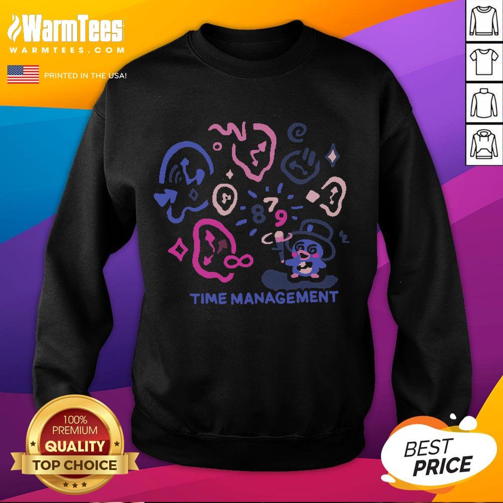 Cute Time Management Magician Duck Clocks Sweatshirt Alt Text: Cute time management magician duck with clocks design on a cozy sweatshirt, perfect for quirky fashion lovers.