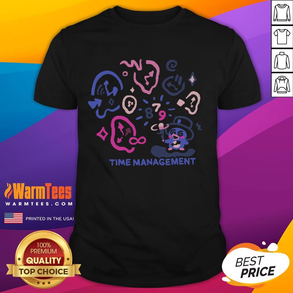 Cute Time Management Magician Duck Clocks T Shirt Alt Text: Cute Time Management Magician Duck wearing a wizard hat and surrounded by clocks on a stylish t-shirt design.