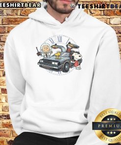 Cute time travel buddies hoodie featuring Peanuts characters Snoopy and Woodstock in playful design.