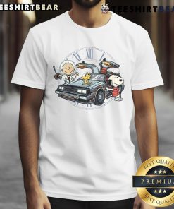 Alt Text: Cute Time Travel Buddies T-Shirt featuring Snoopy and Woodstock in a fun, colorful design perfect for Peanuts fans.