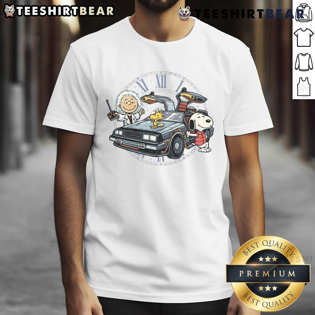Cute Time Travel Buddies Peanuts Snoopy Woodstock T Shirt Alt Text: Cute Time Travel Buddies T-Shirt featuring Snoopy and Woodstock in a fun, colorful design perfect for Peanuts fans.
