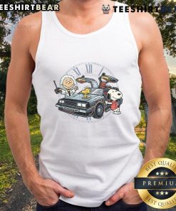 Cute time travel buddies tank top featuring Peanuts characters Snoopy and Woodstock in a playful design.