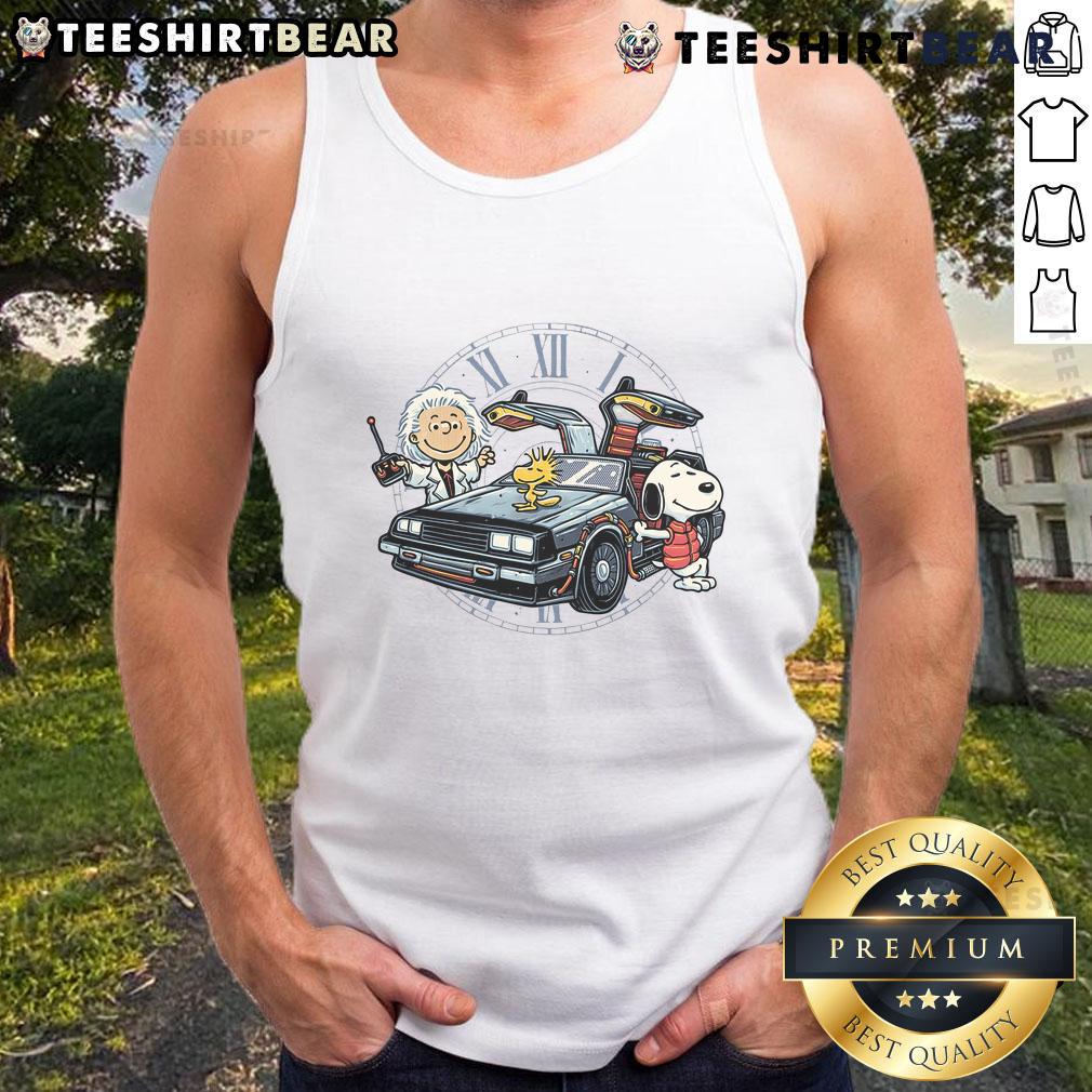 Cute Time Travel Buddies Peanuts Snoopy Woodstock Tank Top Cute time travel buddies tank top featuring Peanuts characters Snoopy and Woodstock in a playful design.