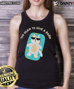 Cute Too Glam to Give a Darn Cat Tank Top featuring a stylish cat graphic, perfect for cat lovers and fashion enthusiasts.