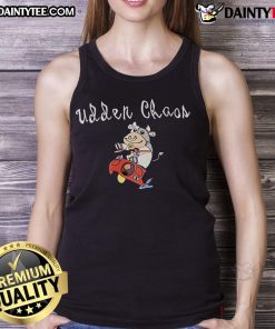 Alt Text: Cute udder chaos space cow tank top featuring a playful cow design in a cosmic background, perfect for casual wear.